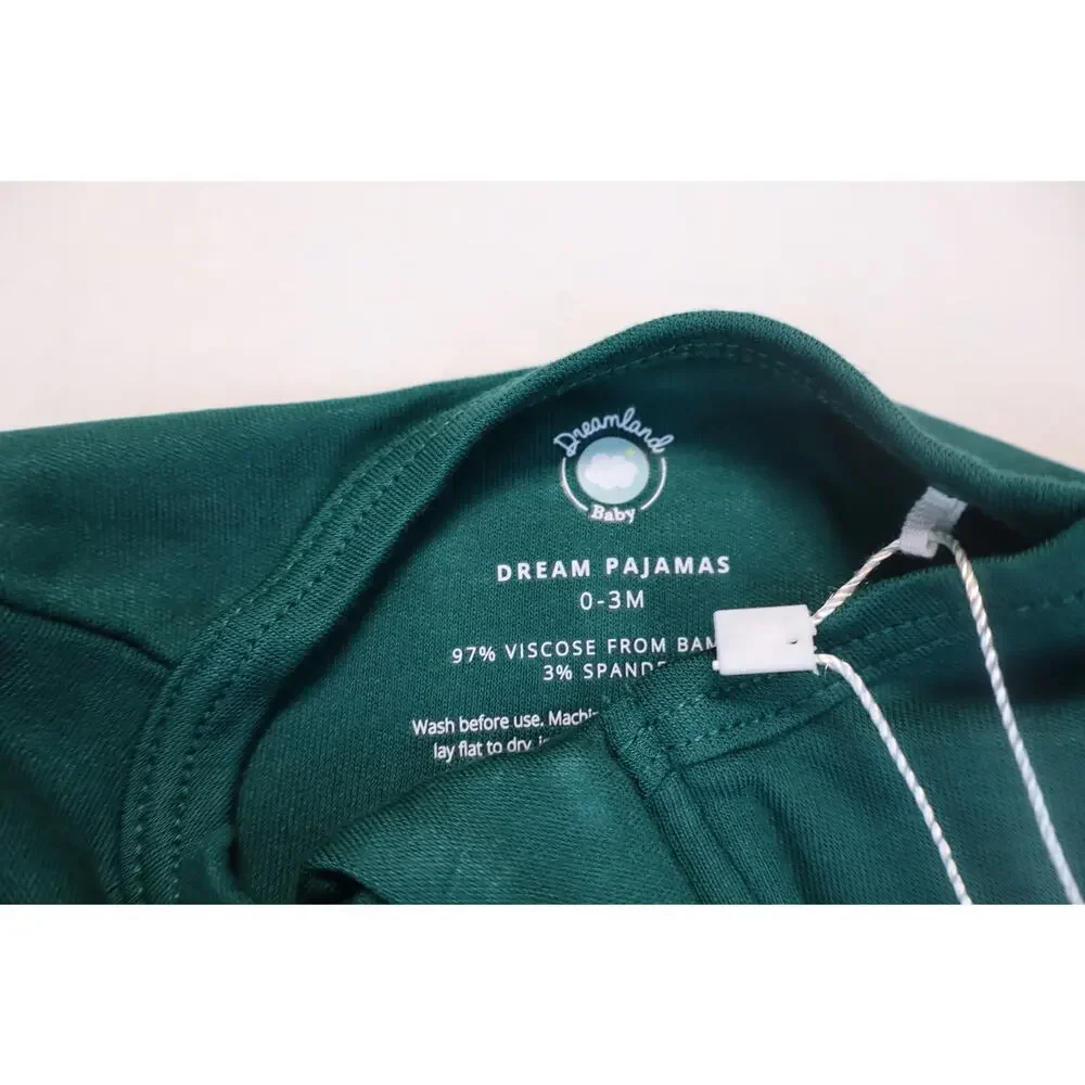 NEW Dreamland Baby Boy One Piece Pajama Forest Green Zip Up Long Sleeve 0-3M